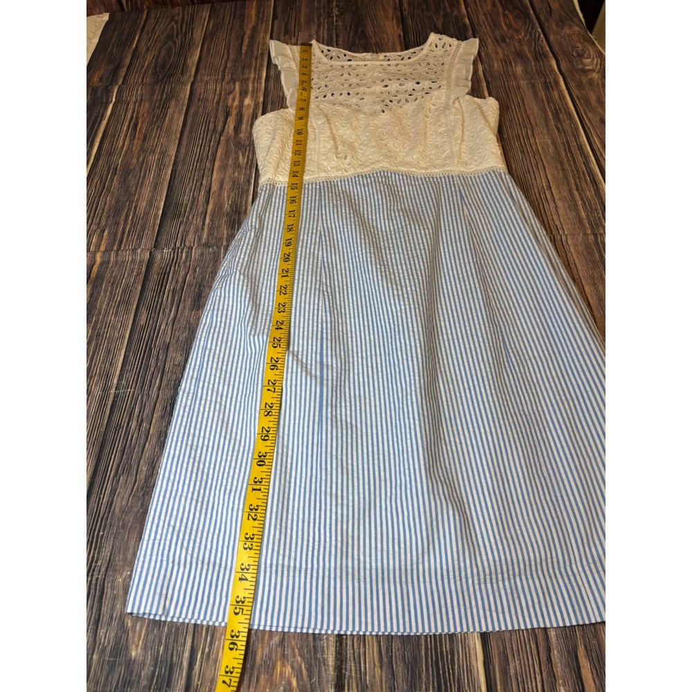 Lilly Pulitzer Blue White Seersucker Eyelet Lace Ruffle Shift Dress Size 4 - Picture 6 of 16